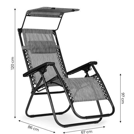Vrtni ležalnik s nastavljivim naslonjalom in premično streho Modernhome - sivi