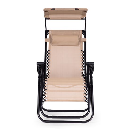 Vrtni ležalnik s nastavljivim naslonom in premičnim nadstreškom Modernhome - bež