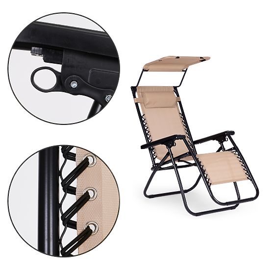 Vrtni ležalnik s nastavljivim naslonom in premičnim nadstreškom Modernhome - bež