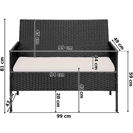 Vrtni namještaj od tehnoratana set 4u1 MAGNOLIA crna bež jastuci