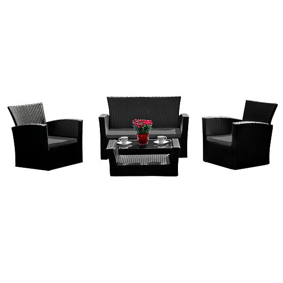 Vrtni namještaj od tehnoratana (sofa 123 cm, 2 x fotelja + stol) UNICO crni