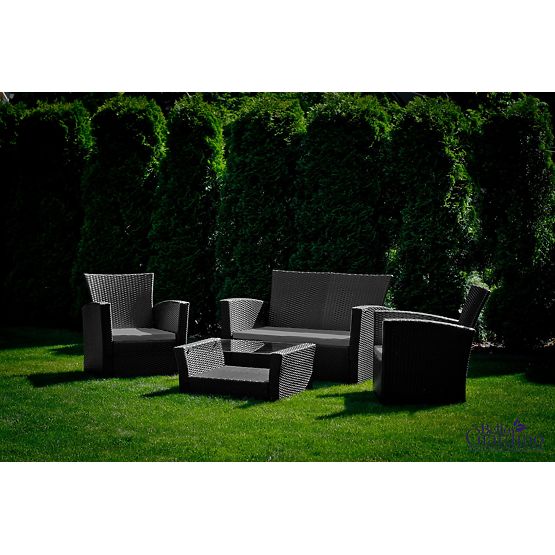 Vrtni namještaj od tehnoratana (sofa 123 cm, 2 x fotelja + stol) UNICO crni