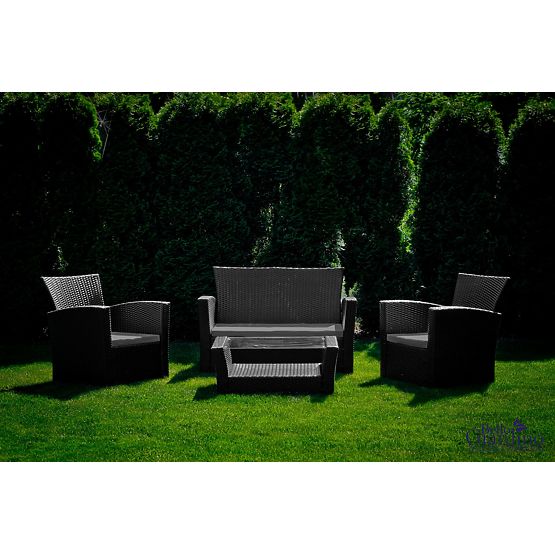 Vrtni namještaj od tehnoratana (sofa 123 cm, 2 x fotelja + stol) UNICO crni