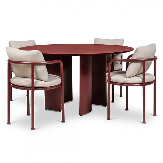 Vrtni set Amarello, okrugli stol 140 cm + 4 stolice, aluminijski, vinsko smeđi