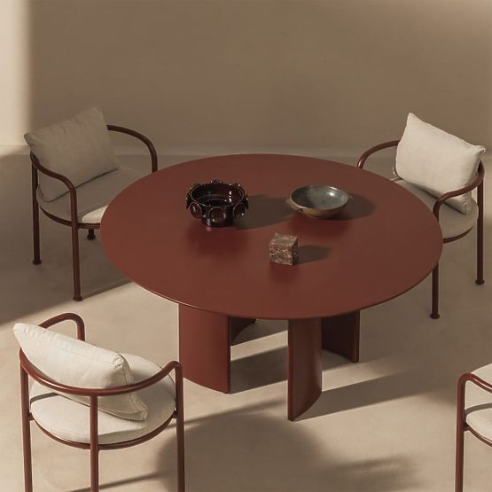 Vrtni set Amarello, okrugli stol 140 cm + 4 stolice, aluminijski, vinsko smeđi