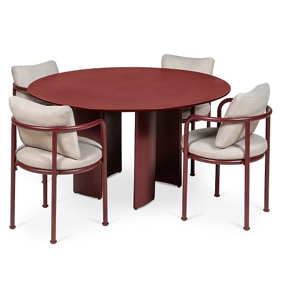 Vrtni set Amarello, okrugli stol 140 cm + 4 stolice, aluminijski, vinsko smeđi