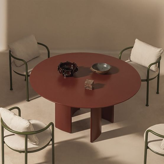 Vrtni set Amarello, okrugli stol 140 cm + 4 stolice, aluminijski, zelene/bordo smeđe boje