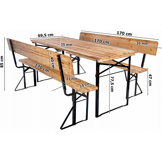 Vrtni set čelično-drveni PORTER 170 cm stol + 2 klupe
