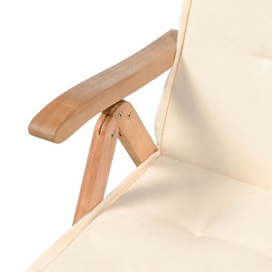 Vrtni set Familis stol 160 cm + 4 stolice s podesivim naslonima i krem jastucima, drvo