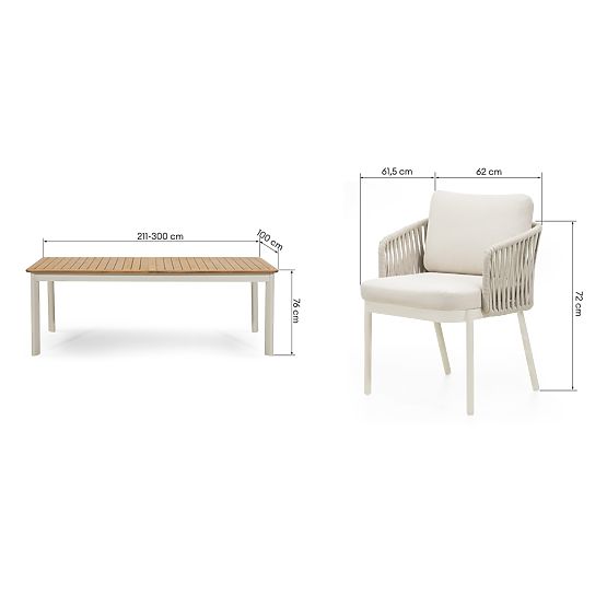 Vrtni set Porticato, sklopivi stol 211-300 cm + 8 stolica, akacijevo drvo FSC, izgled tikovine