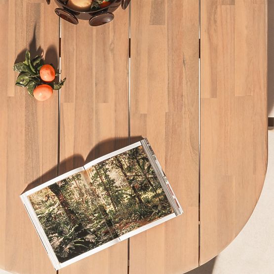 Vrtni set Satori II, stol 240 cm + 6 stolica, akacijevo drvo FSC, izgled tikovine, bež, zaobljen