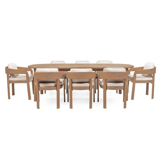 Vrtni set Satori II, stol 240 cm + 8 stolica, akacijevo drvo FSC, izgled tikovine, bež, zaobljen