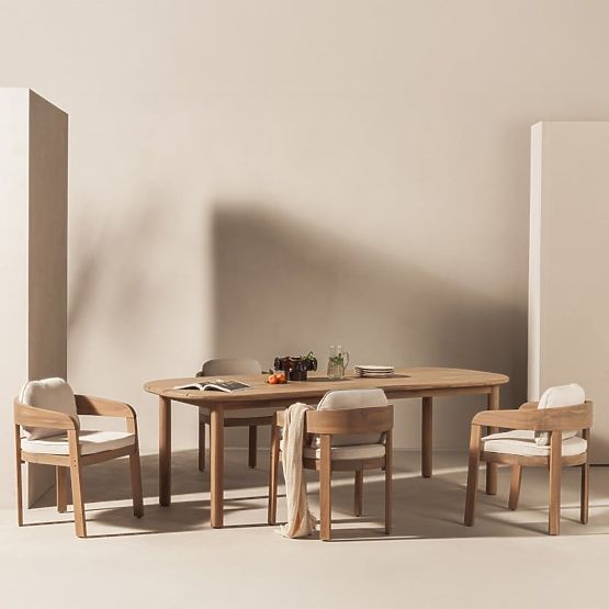 Vrtni set Satori II, stol 240 cm + 8 stolica, akacijevo drvo FSC, izgled tikovine, bež, zaobljen