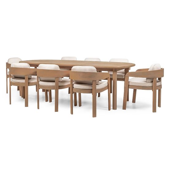 Vrtni set Satori II, stol 240 cm + 8 stolica, akacijevo drvo FSC, izgled tikovine, bež, zaobljen