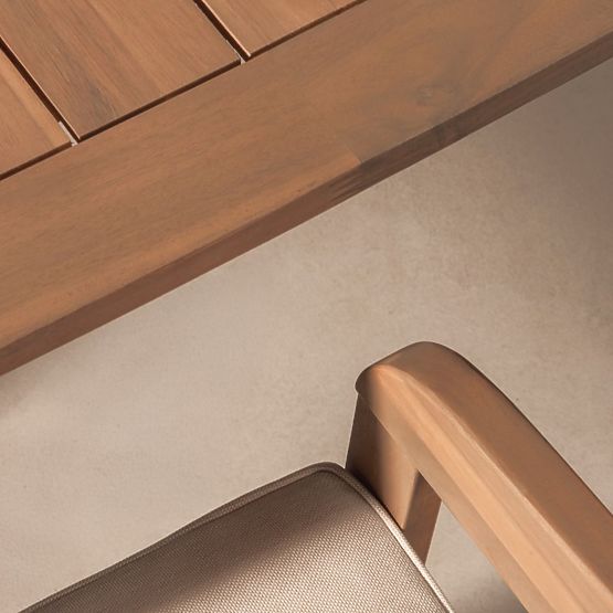 Vrtni set Satori, stol 183 cm + 4 stolice, akacijevo drvo FSC, izgled tikovine, bež, zaobljen