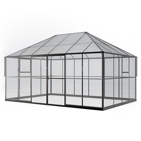 Vrtni staklenik EcoGlass Gazebo Standard s temeljem 12 m² kaljeno staklo 4 mm, polikarbonat 6 mm