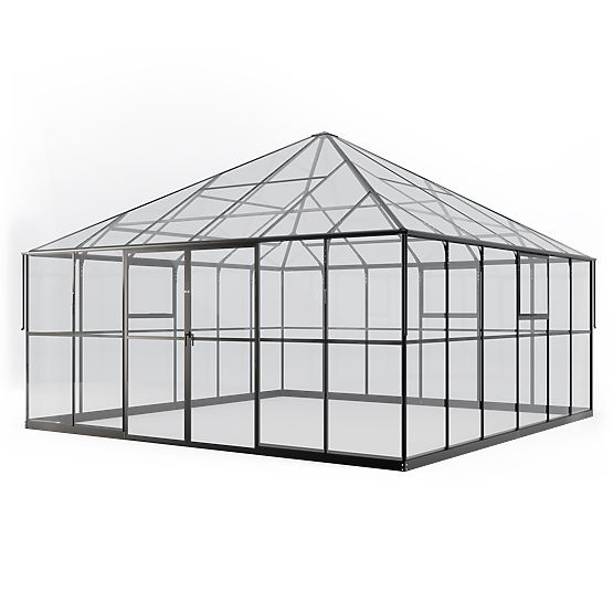 Vrtni staklenik ProGlass Gazebo Large s osnovom 17,8 m² kaljeno staklo 4 mm, aluminij, crna