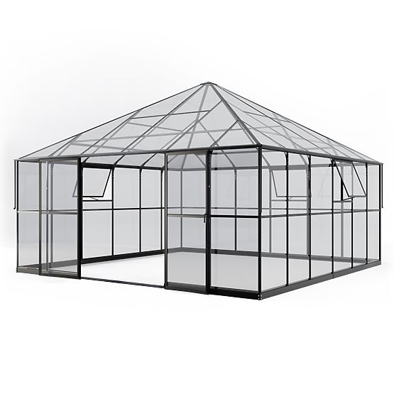 Vrtni staklenik ProGlass Gazebo Large s osnovom 17,8 m² kaljeno staklo 4 mm, aluminij, crna