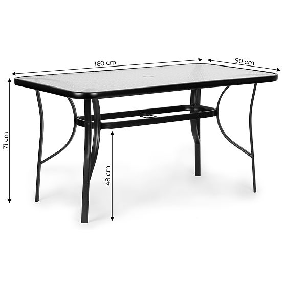 Vrtni stol 160x90 cm kaljeno staklo velika ploča za terasu vrt otvor za suncobran MultiGarden