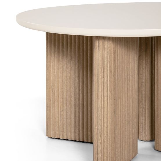 Vrtni stol Komorebi 130 cm s kamenom pločom, svijetlo akacijevo drvo/svijetlo bež, okrugli, lamele