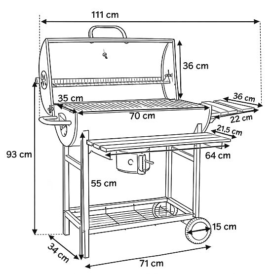Vrtni ugljeni roštilj 2 rešetke pepeljara BAREL WOOD