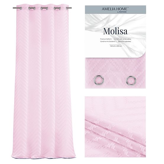 Zavjesa MOLISA ružičasta boja s izvezenim motivom boho srebrne ušice voal 140x270 ameliahome