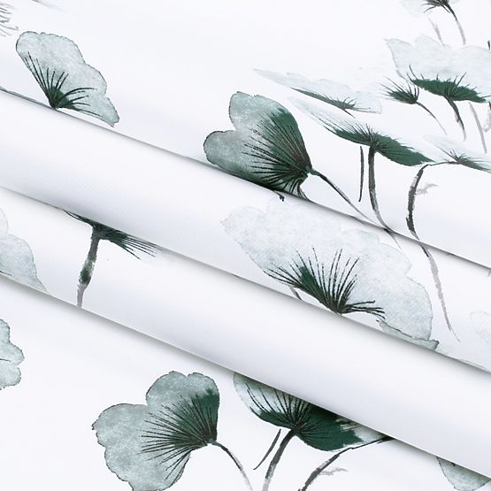 Zavjesa SERENITY bijela boja s tiskanim biljnim motivom klasičnog stila srebrne metalne ušice