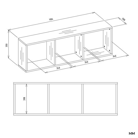 Zidna polica COBI 1X3 - Moderna zidna polica 3 Komore Mat Bijela