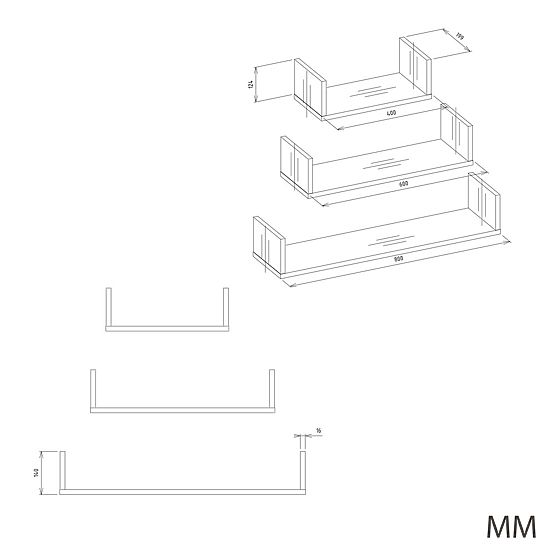 Zidna viseća polica MOBI 3P HRAST SONOMA
