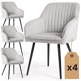 4x Baršunasta tapecirana stolica s prošivom Siva FLORENCE Crne noge