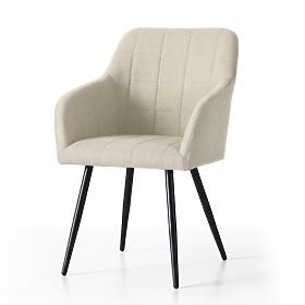 4x Tapecirana stolica s kvadratnim prošivom Bež LUXANO Crne noge tkanina Lumos