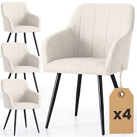 4x Tapecirana stolica s kvadratnim prošivom Krem LUXANO Crne noge tkanina Lumos