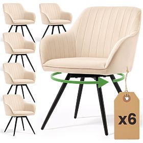 6x Baršunasta okretna stolica s prošivanjem Bež TURNO Crne noge