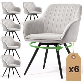 6x Baršunasta okretna stolica s prošivom Siva TURNO Crne noge
