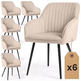 6x Baršunasta tapecirana stolica s prošivanjem Bež FLORENCE Crne noge