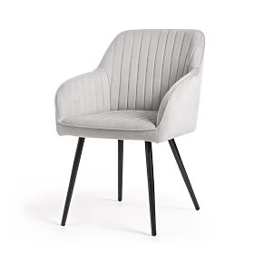 6x Baršunasta tapecirana stolica s prošivom Siva FLORENCE Crne noge