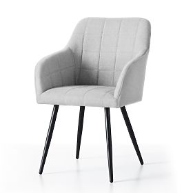 6x Tapecirana stolica s kvadratnim prošivima Svijetlosiva LUXANO Crne noge tkanina Lumos