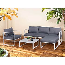 Aluminijski set namještaja za terasu (Sofa 204 cm, fotelja, tabure + stolić) MOSTRARE Bijela