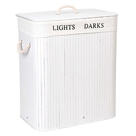 Bambusova košara s poklopcem 100L 2 pretinca bijela