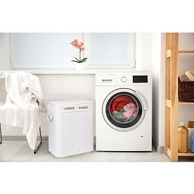 Bambusova košara s poklopcem 100L 2 pretinca bijela