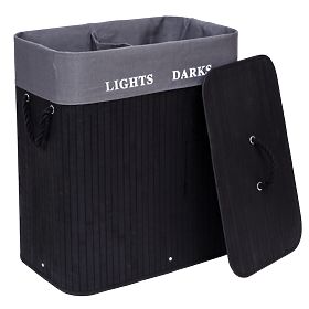 Bambusova košara za rublje s 2 pretinca crna FSC