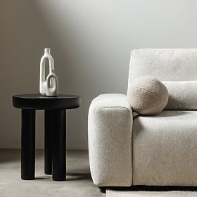 Bočni stolić Limali 50 cm, okrugli, crni, mango drvo, zaobljeni oblici, lectus