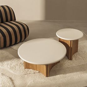 Bočni stolić Marlo II 50 cm, krem bijela/hrast, mikrocement