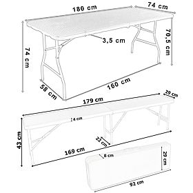 Catering set Ratan smeđi stol 180 cm + 2 klupe