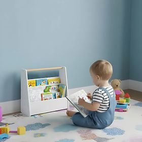 Dječja knjižnica Montessori polica za knjige organizator 2 razine bijela ECOTOYS