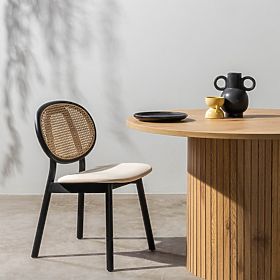 Drvena stolica Monet s bečkom pletenicom, ratan, baršun, crna/bež
