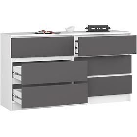 Komoda K 140 cm 6 ladica PK bijela-grafit siva