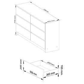 KOMODA K 140 cm 6 LADICA PK BIJELA / SONOMA