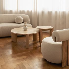 Konferencijski stolić Medley 90 cm, okrugli, travertin/jasen