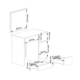 KOZMETIČKI TOALETNI STOL S OGLEDALOM P-2/SL 500x600 DESNI PK BIJELI